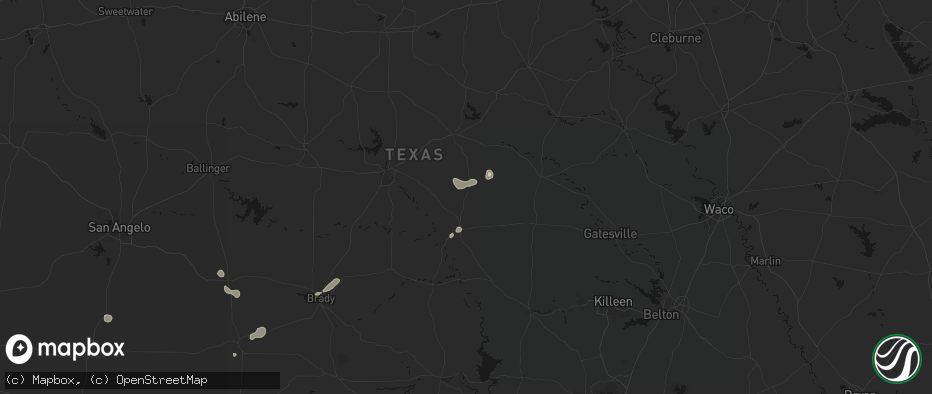 Hail map in Priddy, TX on July 6, 2026