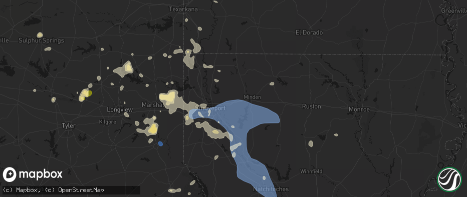 Hail map in Princeton, LA on July 6, 2026