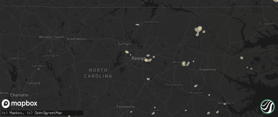 Hail map in Raleigh, NC on July 6, 2026