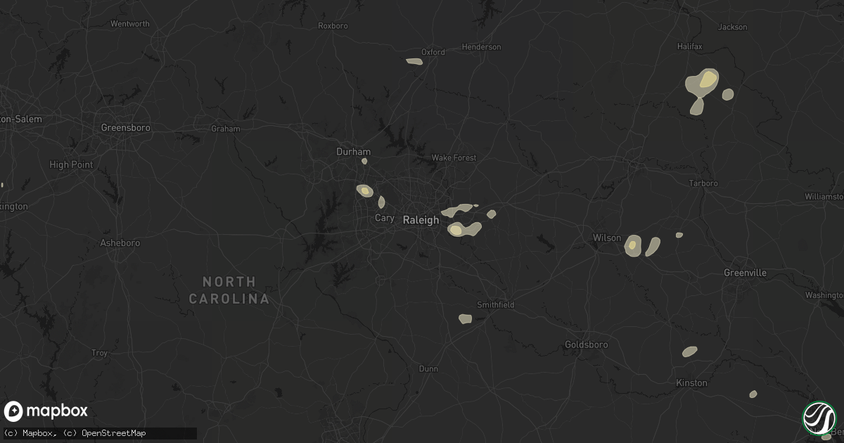 Hail map in Raleigh, NC on July 6, 2026