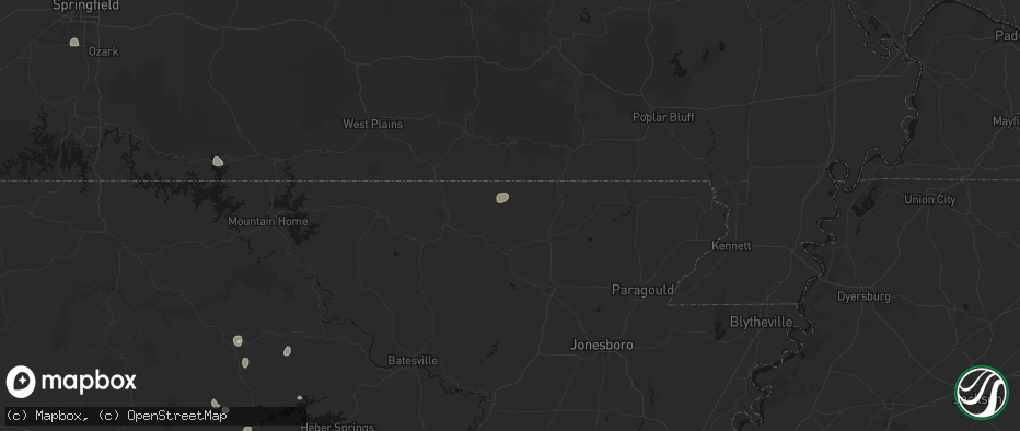 Hail map in Ravenden Springs, AR on July 6, 2026