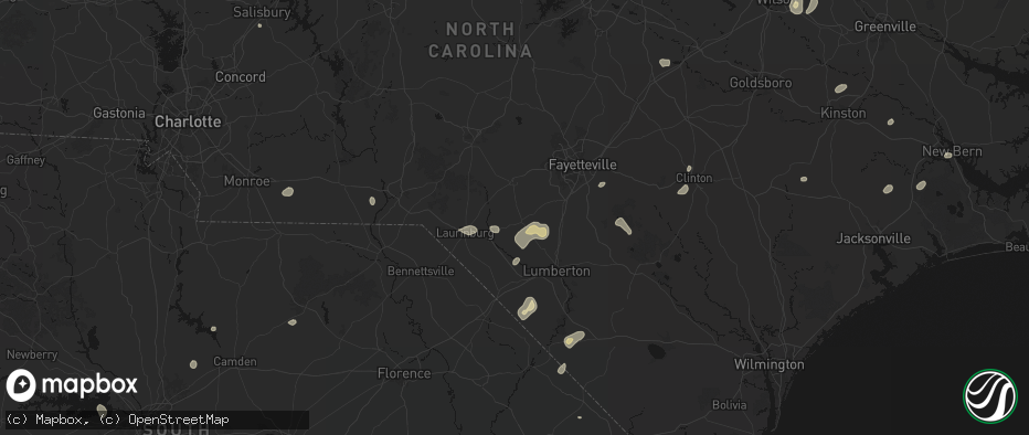 Hail map in Red Springs, NC on July 6, 2026