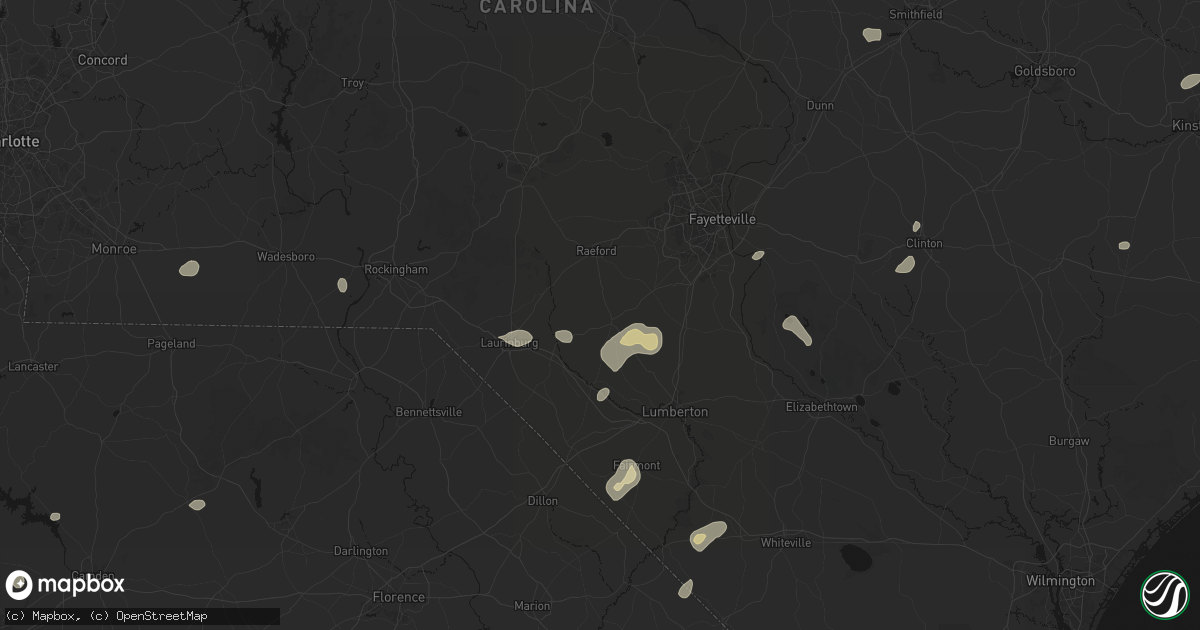 Hail map in Red Springs, NC on July 6, 2026
