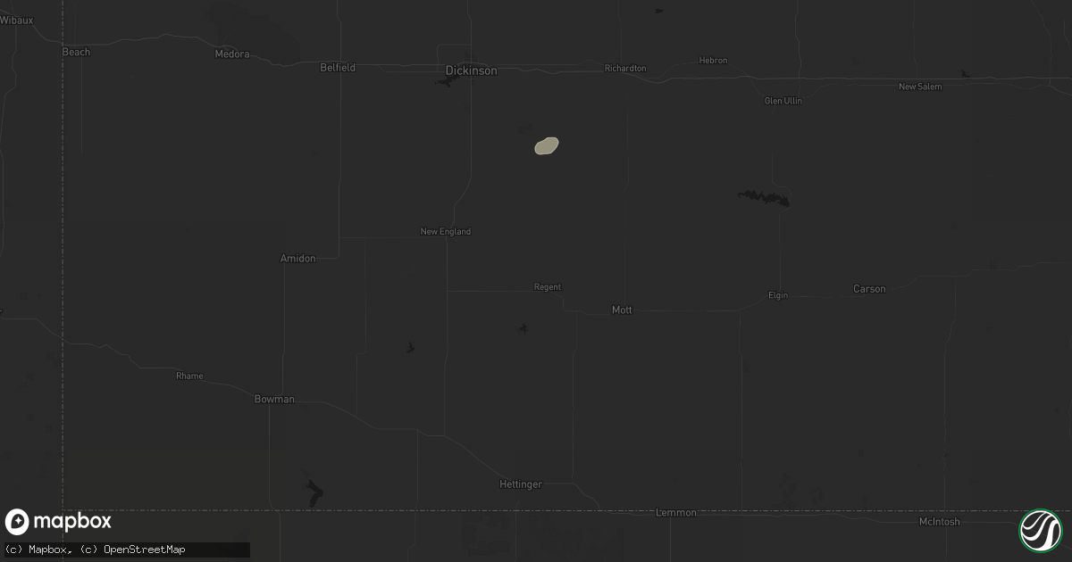 Hail map in Regent, ND on July 6, 2026