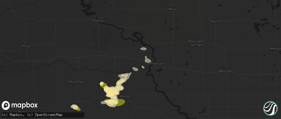 Hail map in Reliance, SD on July 6, 2026