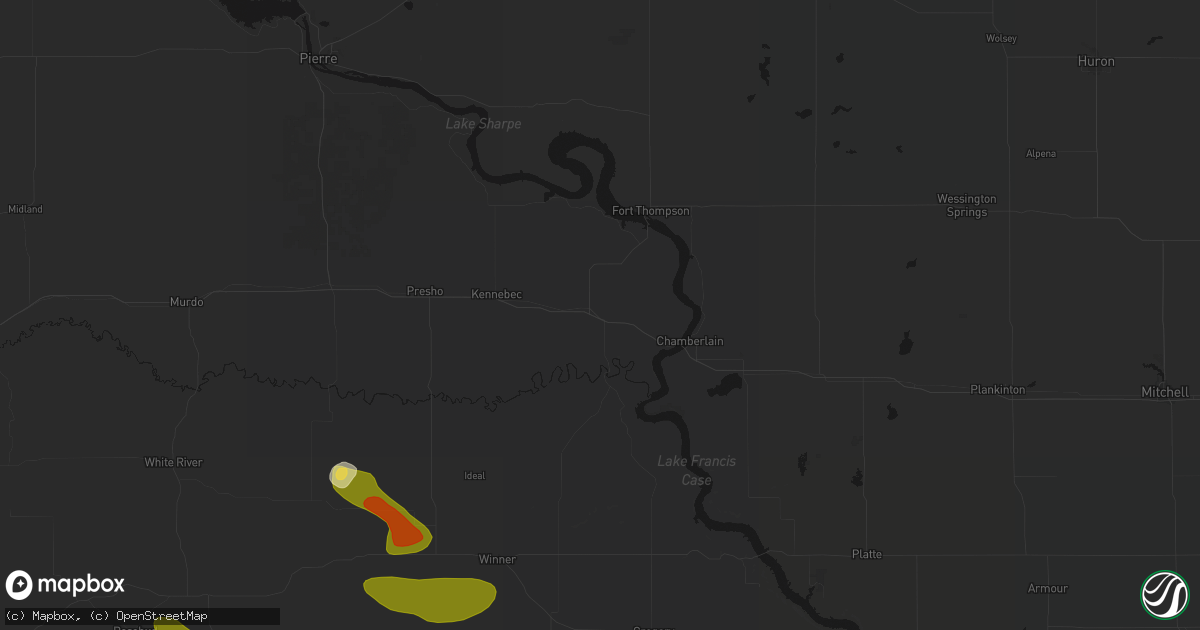 Hail map in Reliance, SD on July 6, 2026