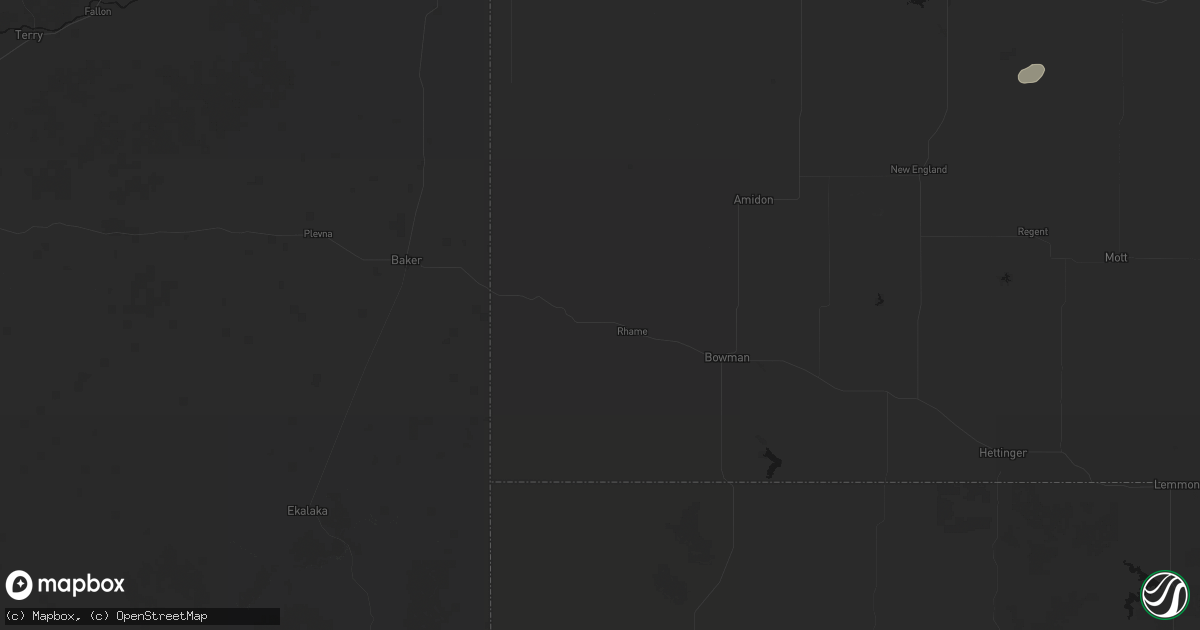 Hail map in Rhame, ND on July 6, 2026