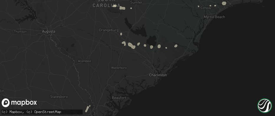 Hail map in Ridgeville, SC on July 6, 2026