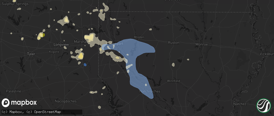 Hail map in Ringgold, LA on July 6, 2026