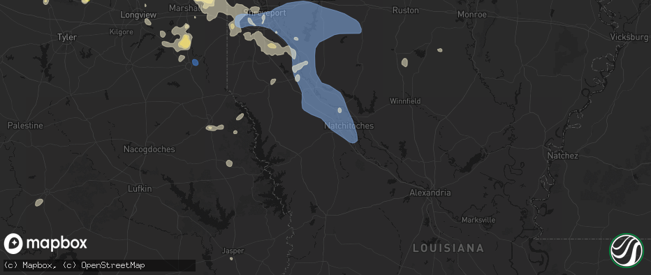 Hail map in Robeline, LA on July 6, 2026