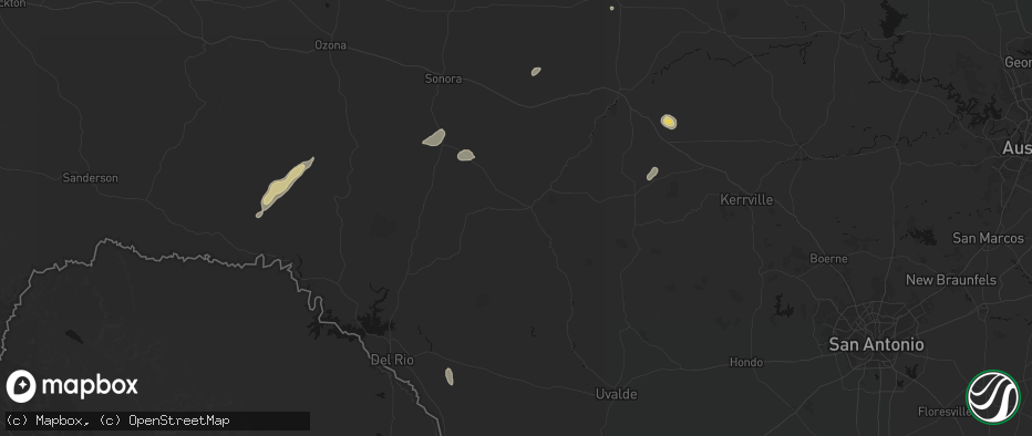Hail map in Rocksprings, TX on July 6, 2026