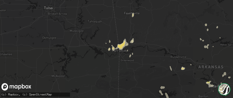 Hail map in Roland, OK on July 6, 2026
