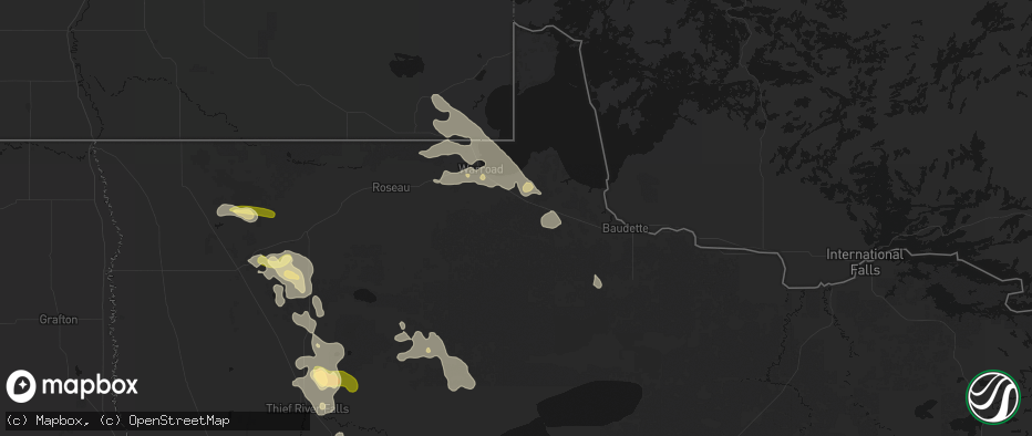 Hail map in Roosevelt, MN on July 6, 2026