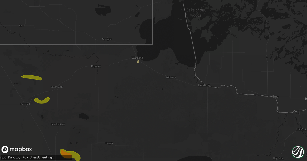 Hail map in Roosevelt, MN on July 6, 2026