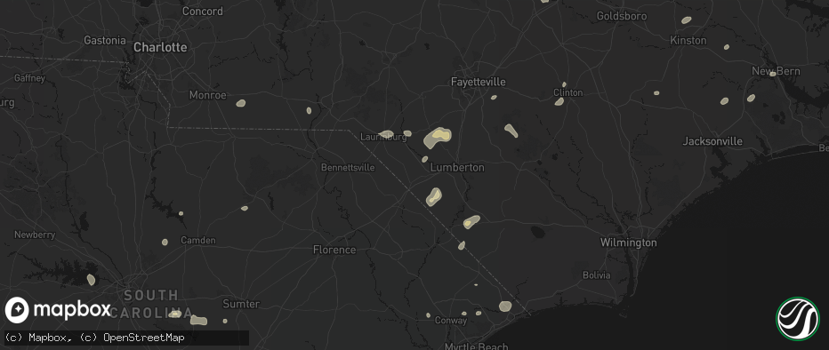 Hail map in Rowland, NC on July 6, 2026