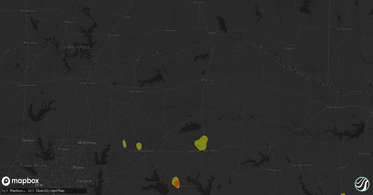 Hail map in Roxton, TX on July 6, 2026
