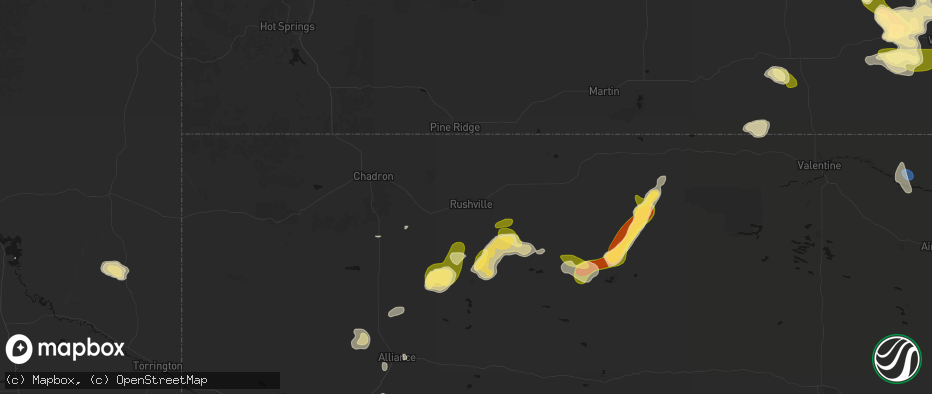 Hail map in Rushville, NE on July 6, 2026