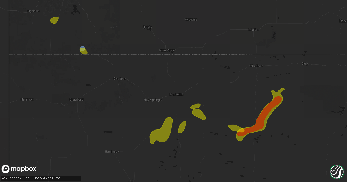 Hail map in Rushville, NE on July 6, 2026