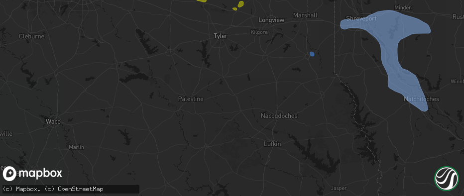 Hail map in Rusk, TX on July 6, 2026