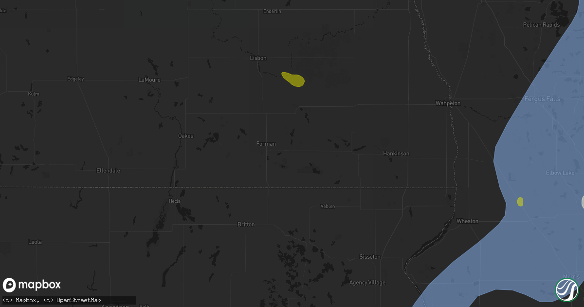 Hail map in Rutland, ND on July 6, 2026