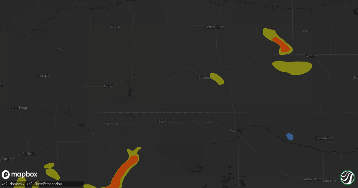 Hail map in Saint Francis, SD on July 6, 2026