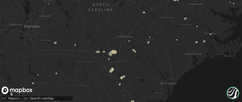 Hail map in Saint Pauls, NC on July 6, 2026