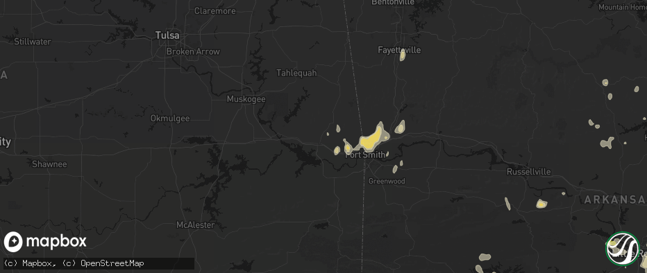 Hail map in Sallisaw, OK on July 6, 2026