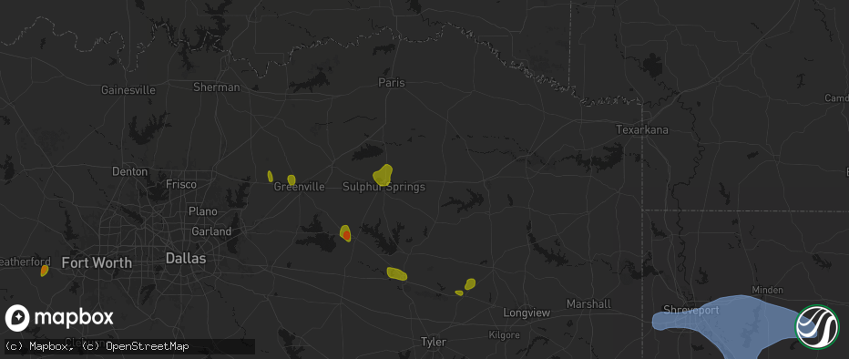 Hail map in Saltillo, TX on July 6, 2026