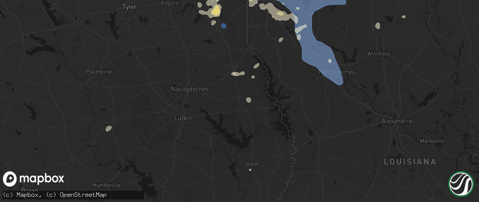 Hail map in San Augustine, TX on July 6, 2026