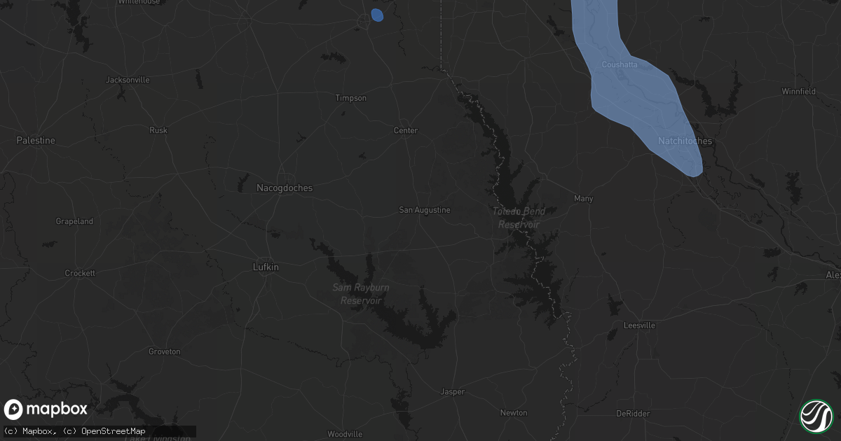 Hail map in San Augustine, TX on July 6, 2026