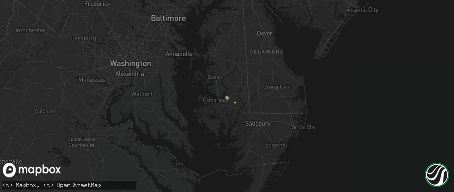 Hail map in Secretary, MD on July 6, 2026