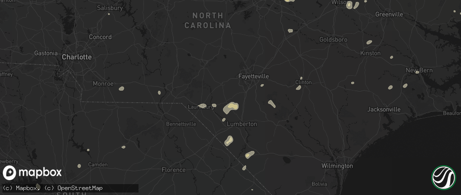Hail map in Shannon, NC on July 6, 2026