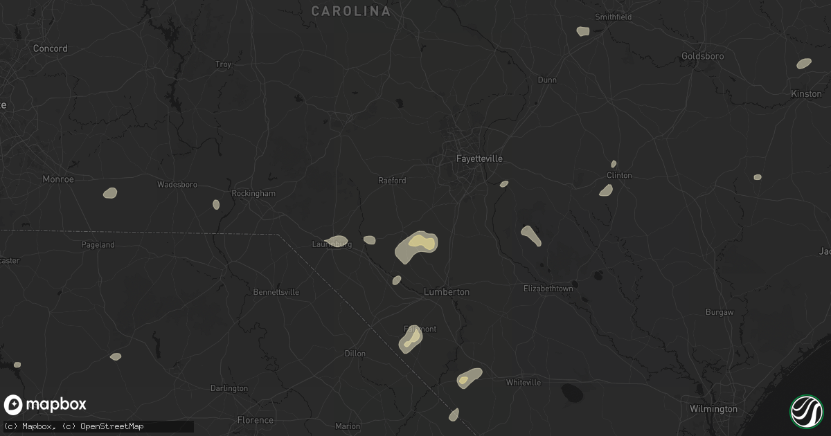 Hail map in Shannon, NC on July 6, 2026