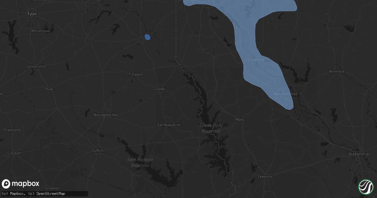 Hail map in Shelbyville, TX on July 6, 2026