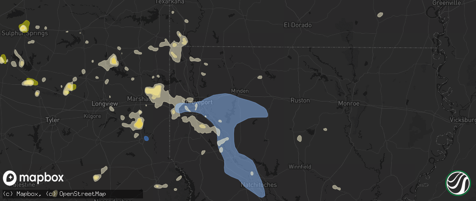 Hail map in Sibley, LA on July 6, 2026