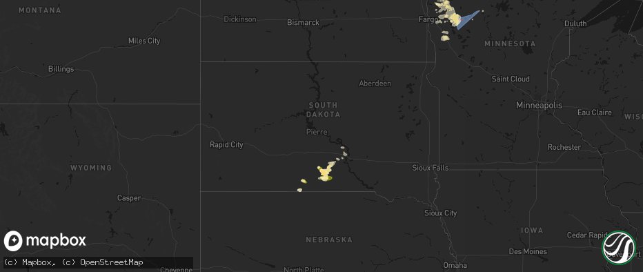 Hail map in South Dakota on July 6, 2026