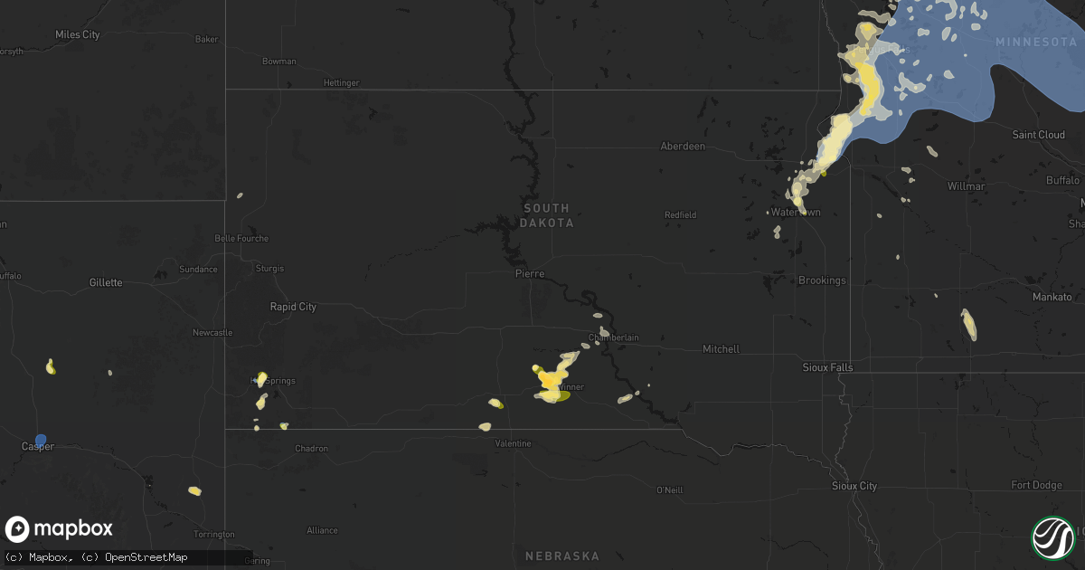 Hail map in South Dakota on July 6, 2026