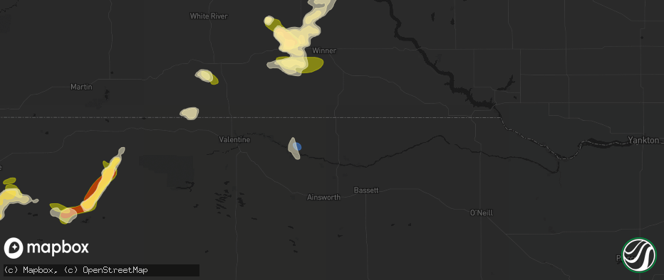 Hail map in Springview, NE on July 6, 2026