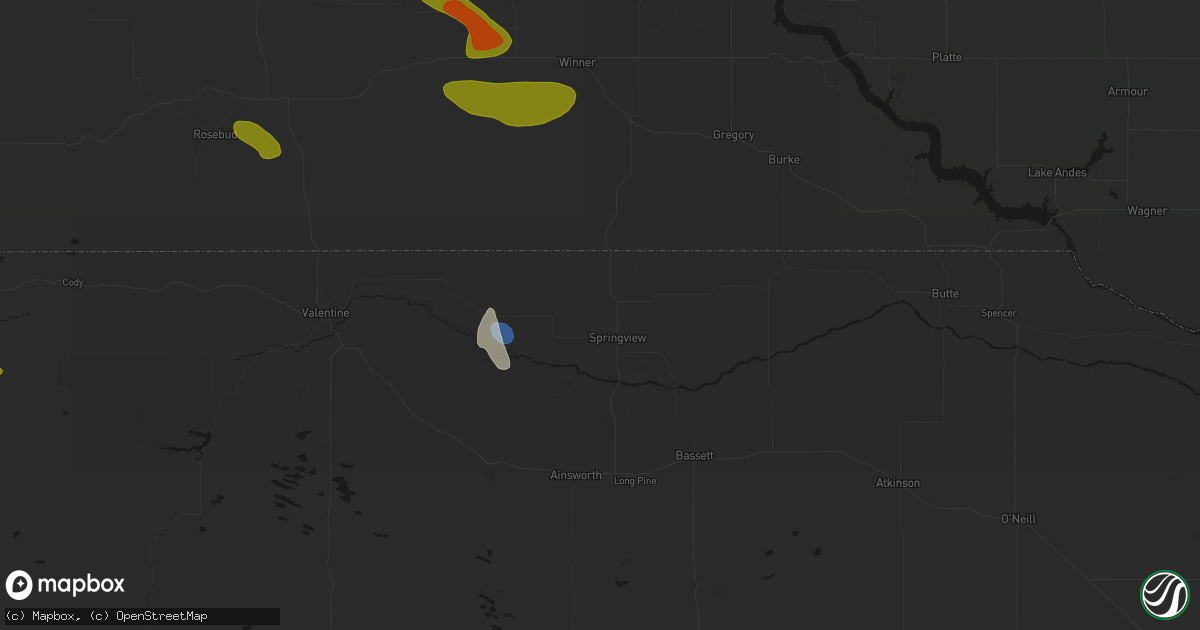Hail map in Springview, NE on July 6, 2026