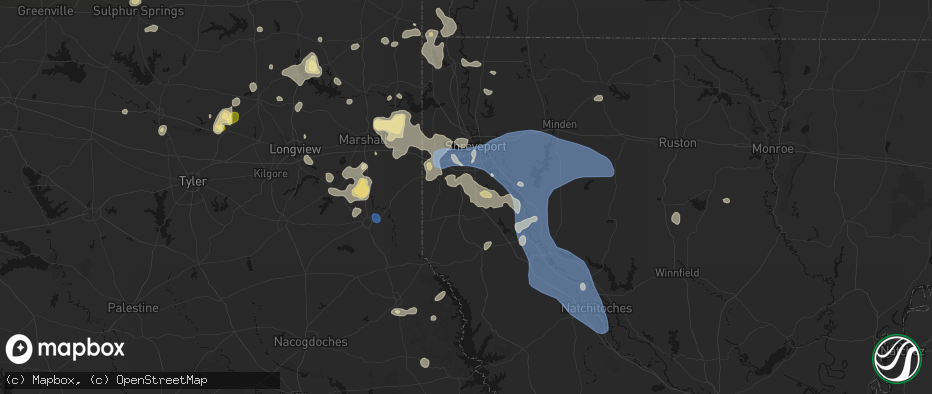 Hail map in Stonewall, LA on July 6, 2026
