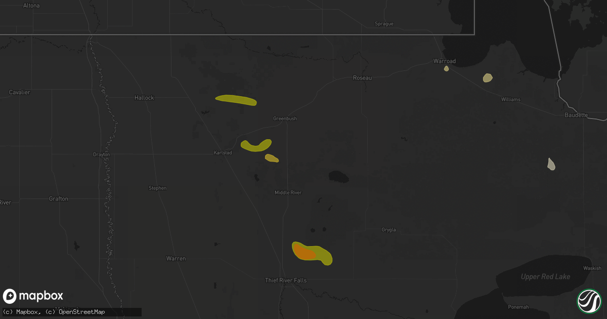 Hail map in Strathcona, MN on July 6, 2026