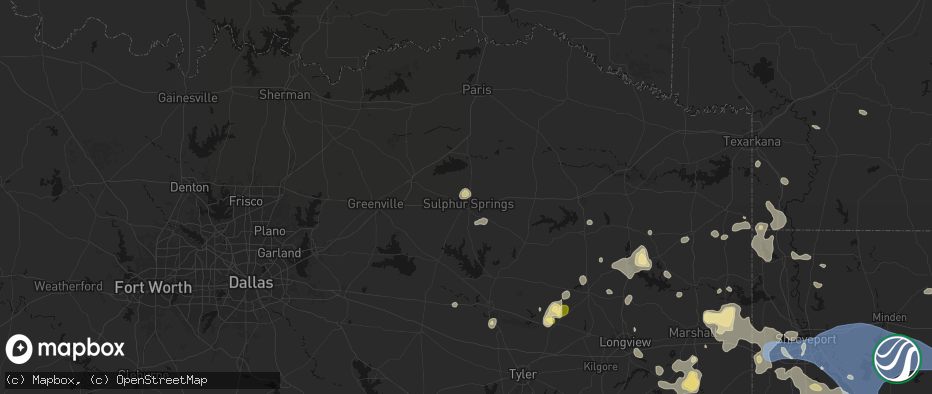 Hail map in Sulphur Springs, TX on July 6, 2026