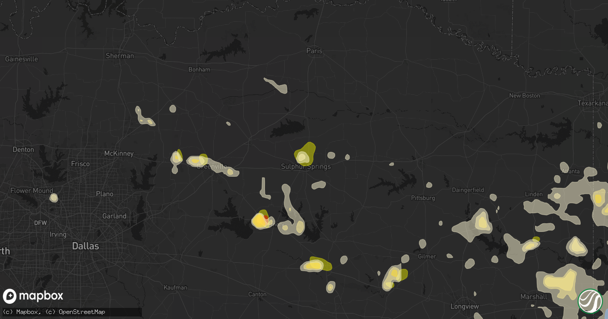 Hail map in Sulphur Springs, TX on July 6, 2026