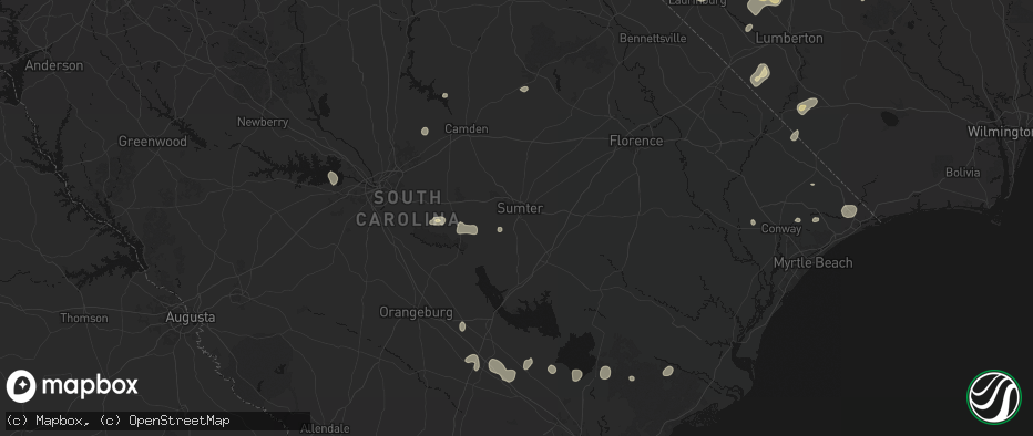 Hail map in Sumter, SC on July 6, 2026