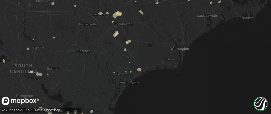 Hail map in Tabor City, NC on July 6, 2026