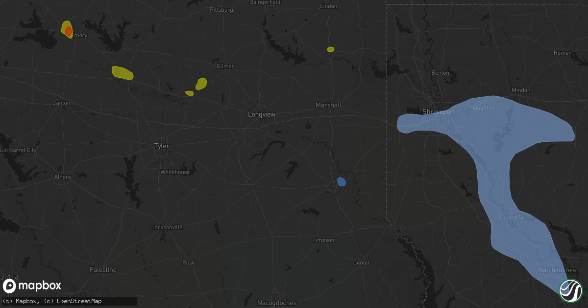 Hail map in Tatum, TX on July 6, 2026