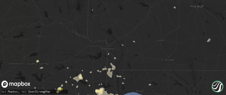 Hail map in Texarkana, AR on July 6, 2026