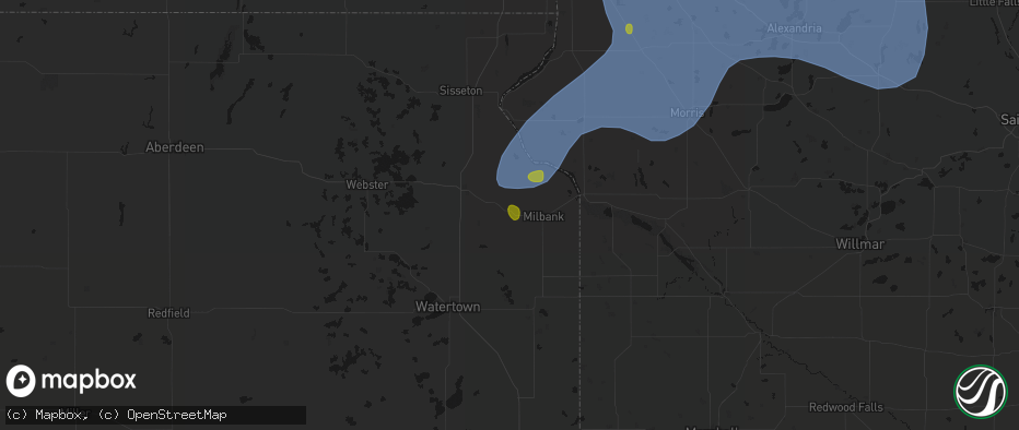 Hail map in Twin Brooks, SD on July 6, 2026