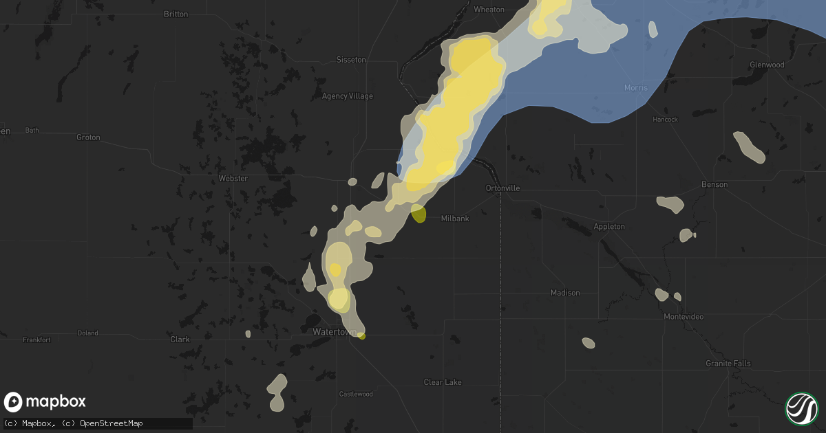 Hail map in Twin Brooks, SD on July 6, 2026