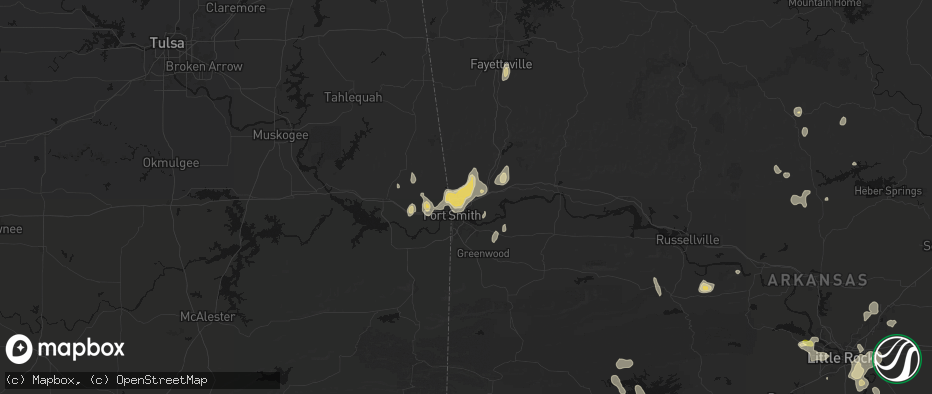 Hail map in Van Buren, AR on July 6, 2026